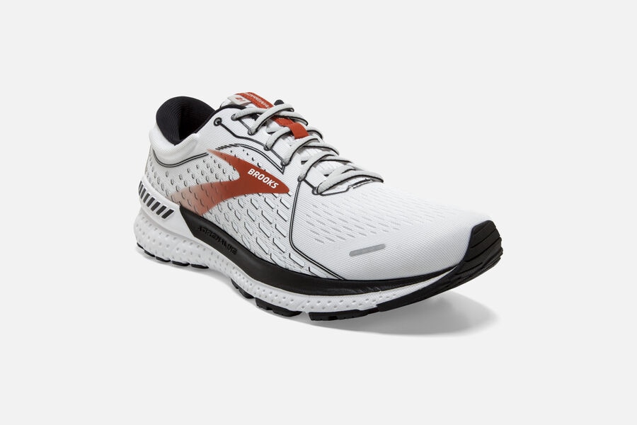 Brooks Adrenaline GTS 21 Road Running Shoes Mens - White/Black/Orange - SHONQ-0495